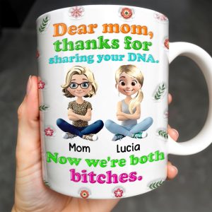 Dear Mom, Thanks For Sharing Your DNA, Flowers And Cartoon Characters - Personalized Custom Coffee Mug - MOM105_MG