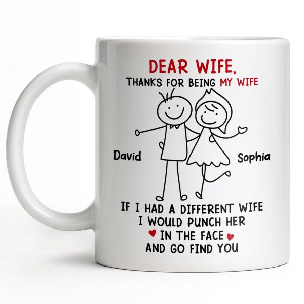 Dear Wife Thanks For Being My Wife, Stick Figures And Hearts - Personalized Custom Coffee Mug - WIF059_MG