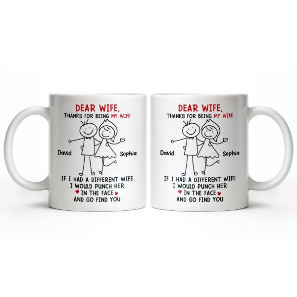 Dear Wife Thanks For Being My Wife, Stick Figures And Hearts - Personalized Custom Coffee Mug - WIF059_MG