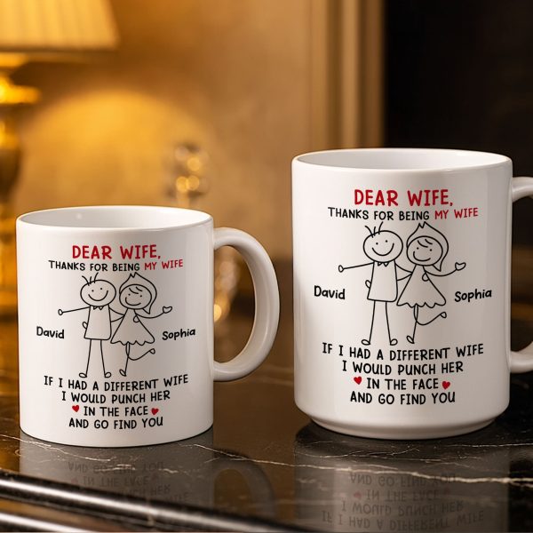 Dear Wife Thanks For Being My Wife, Stick Figures And Hearts - Personalized Custom Coffee Mug - WIF059_MG