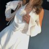Deep Neck Draped Cut Long Sleeve Mini Dress