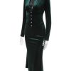 Deep Neck Velvet Long Sleeve Bodycon Midi Dress