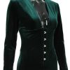 Deep Neck Velvet Long Sleeve Bodycon Midi Dress