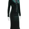 Deep Neck Velvet Long Sleeve Bodycon Midi Dress