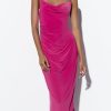 Deeppink Draped Neck Thin Double Straps Midi Dress