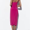 Deeppink Draped Neck Thin Double Straps Midi Dress
