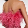 Deeppink Feather Trim Sequin Strapless Mini Dress
