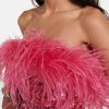 Deeppink Feather Trim Sequin Strapless Mini Dress