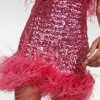 Deeppink Feather Trim Sequin Strapless Mini Dress