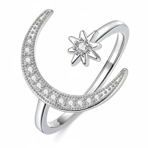 Delicate Adjustable 925 Sterling Silver Ring with Cubic Zirconia