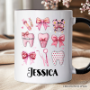 Dental Squad Coquette Personalized Mug, Pink Teeth Dentist Life Bow Gift with Custom Name