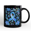 Diabetes Blue Ribbon Floral Personalized Mug, Awareness Support Gift with Custom Name