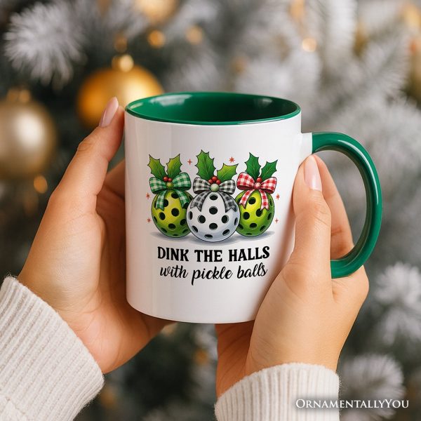 Dink The Halls with Pickle Balls Personalized Mug, Funny Christmas Gift with Custom Name