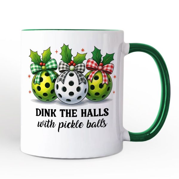 Dink The Halls with Pickle Balls Personalized Mug, Funny Christmas Gift with Custom Name