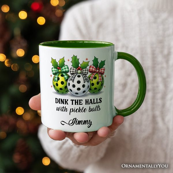 Dink The Halls with Pickle Balls Personalized Mug, Funny Christmas Gift with Custom Name