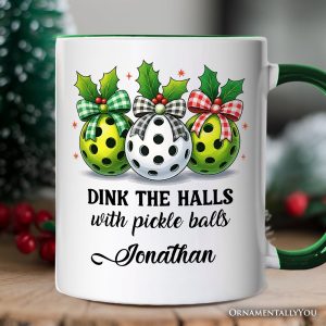 Dink The Halls with Pickle Balls Personalized Mug, Funny Christmas Gift with Custom Name