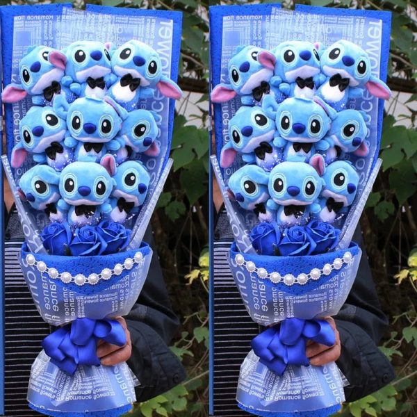 Disney Plush Flower Bouquet Mickey Minnie Stitch Doll