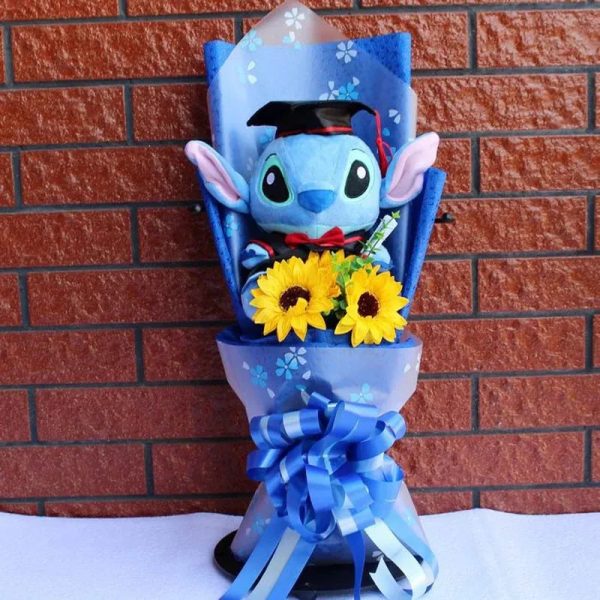Disney Plush Flower Bouquet Mickey Minnie Stitch Doll