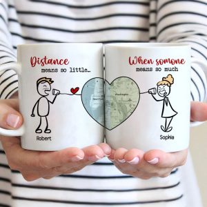 Distance Means So Little - Personalized Couple Mug Set - Gift For Couple