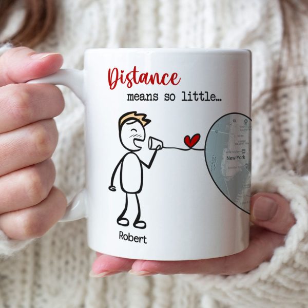 Distance Means So Little - Personalized Couple Mug Set - Gift For Couple