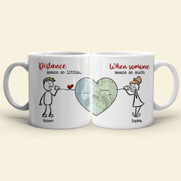 Distance Means So Little - Personalized Couple Mug Set - Gift For Couple