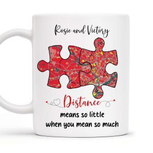 Distance Means So Little When You Mean So Much Puzzle Heart Mug - Personalized Custom Coffee Mug - FAM229_MG
