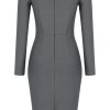 Diva Notch Scoop Neck Long Sleeve Bandage Bodycon Mini Dress - Gray