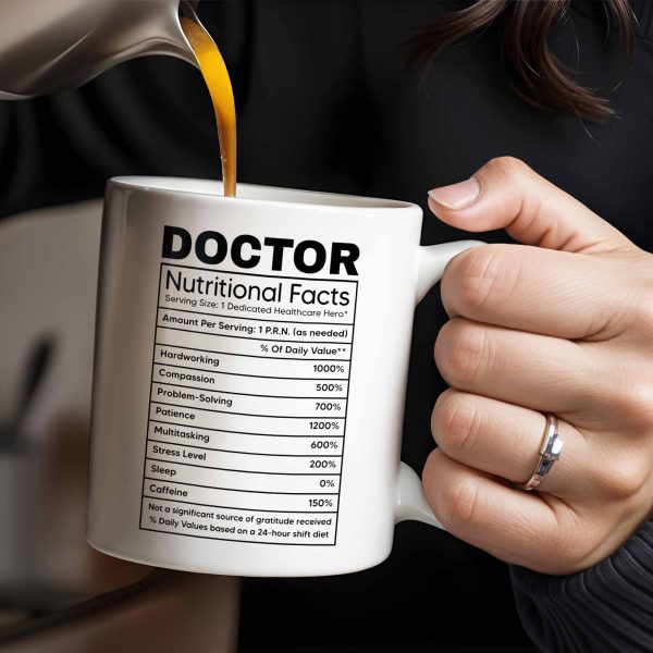 Doctor Nutritional Facts, Hardworking, Compassion, Problem-Solving, Medical Coat and Stethoscope - Personalized Custom Coffee Mug - DOC009_MG
