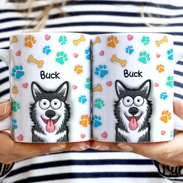 Dog Cat 3D Effect - 3D Inflated Effect Printed Mug, Personalized White Edge-to-Edge Mug