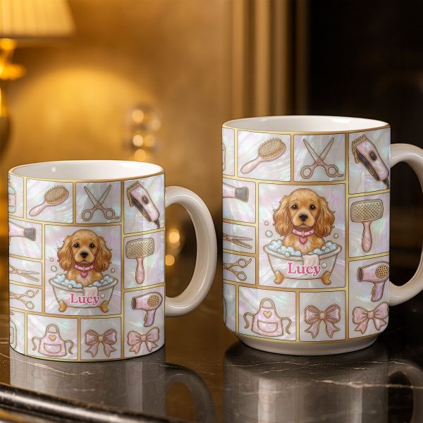 Dog Groomer, Cute Puppy In Bathtub With Scissors - Personalized Custom Coffee Mug - JBS126_MG