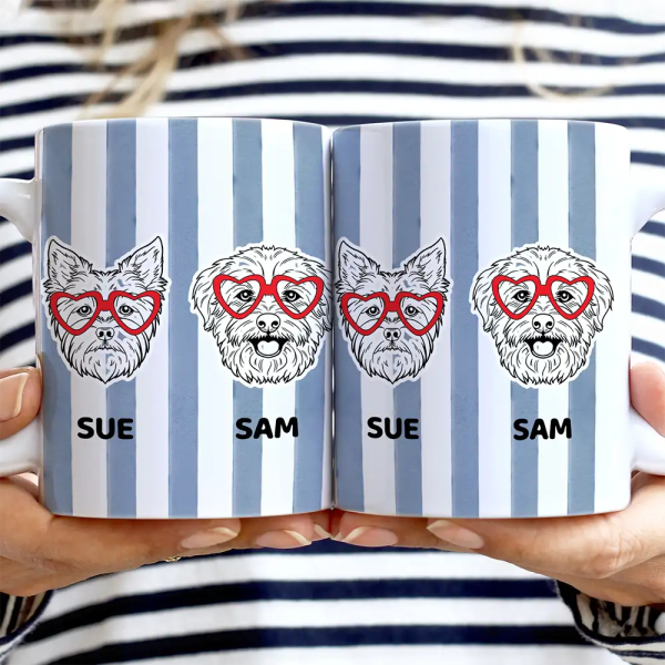 Dog Lover Red Eye Glasses - Personalized White Edge-to-Edge Mug