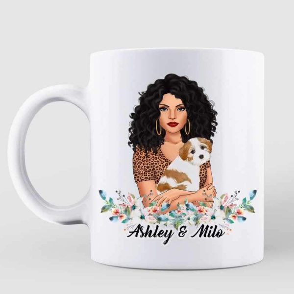 Dog Mom Floral Woman Holding Dog Personalized Coffee Mug