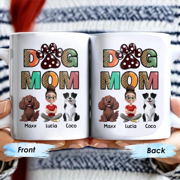Dog Mom, Paw Print and Dogs - Personalized Custom Coffee Mug - DOG028_MG
