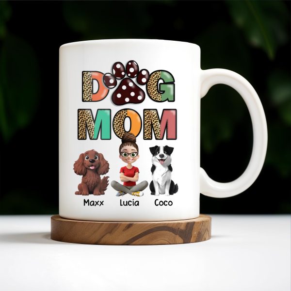 Dog Mom, Paw Print and Dogs - Personalized Custom Coffee Mug - DOG028_MG