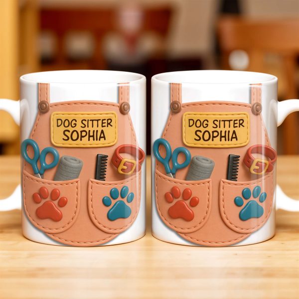 Dog Sitter Customizable Name With Paw Prints And Pet Care Essentials - Personalized Custom Coffee Mug - JBS014_MG