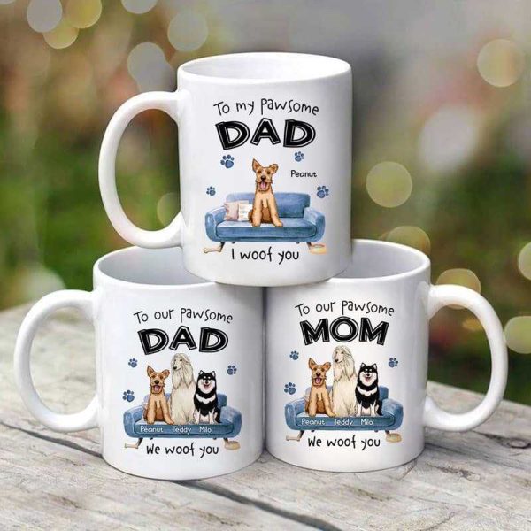 Dogs Woof Pawsome Dad Mom Personalized Mug