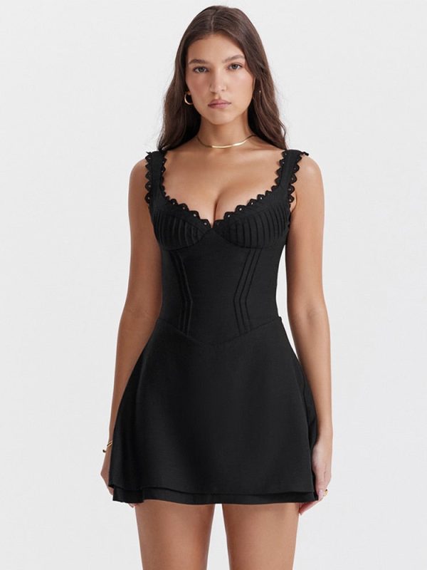 Doily Strap Cupped V-neck Mini Dress