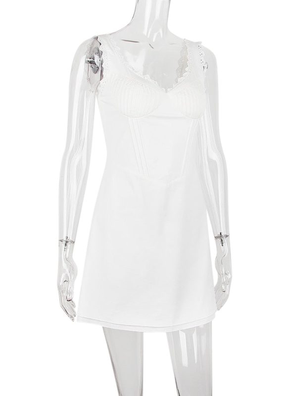 Doily Strap Cupped V-neck Mini Dress