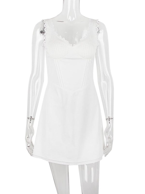 Doily Strap Cupped V-neck Mini Dress