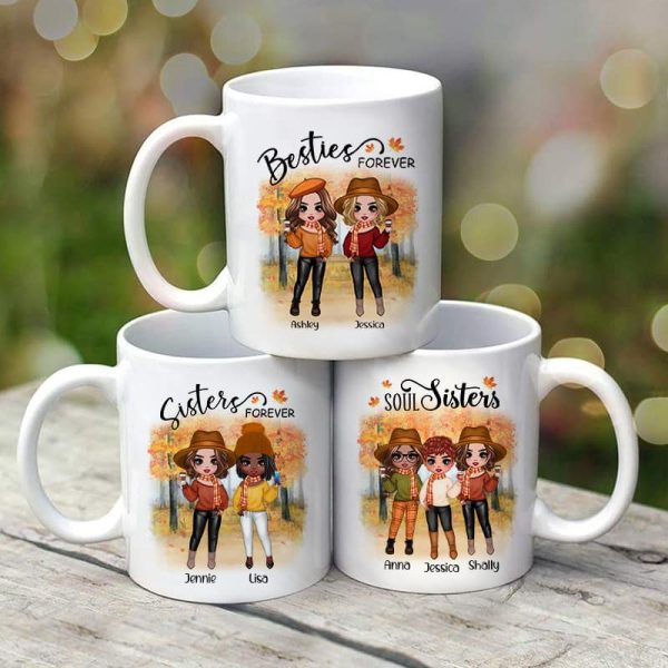 Doll Best Friends Besties Standing Fall Season Personalized Mug (11oz)