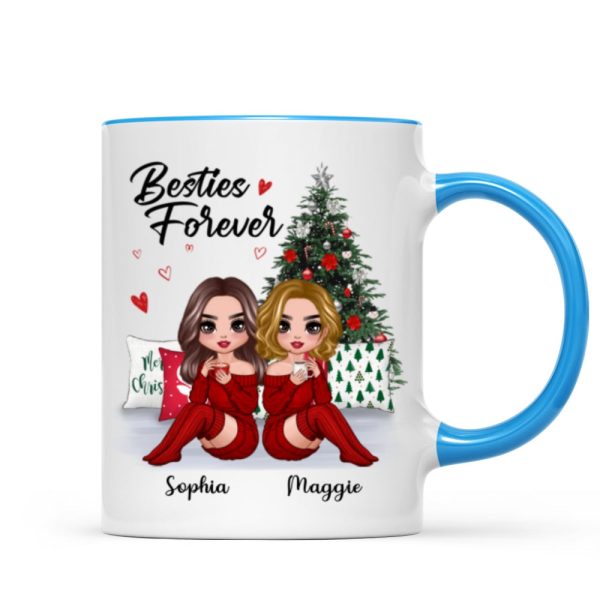 Doll Besties Sitting Beside Christmas Tree Personalized Mug