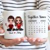 Doll Couple Sitting Anniversary Date Calendar Personalized Mug - Gift For Couple - Gift For Him - Gift For Her