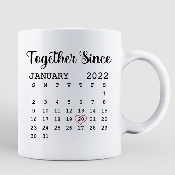 Doll Couple Sitting Anniversary Date Calendar Personalized Mug - Gift For Couple - Gift For Him - Gift For Her