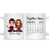 Doll Couple Sitting Anniversary Date Calendar Personalized Mug - Gift For Couple - Gift For Him - Gift For Her