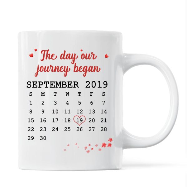 Doll Couple Sitting Under Red Tree Calendar Anniversary Date Gift For Him For Her Personalized Mug