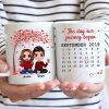 Doll Couple Sitting Under Red Tree Calendar Anniversary Date Gift For Him For Her Personalized Mug