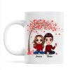 Doll Couple Sitting Under Red Tree Calendar Anniversary Date Gift For Him For Her Personalized Mug