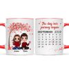 Doll Couple Sitting Under Red Tree Calendar Anniversary Date Gift For Him For Her Personalized Mug