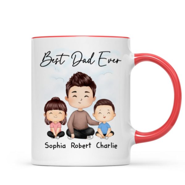 Doll Dad And Kids Sitting Watercolor Style Best Dad Ever Father's Day Gift For Dad Personalized Mug