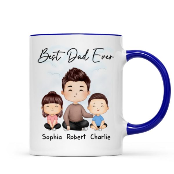 Doll Dad And Kids Sitting Watercolor Style Best Dad Ever Father's Day Gift For Dad Personalized Mug